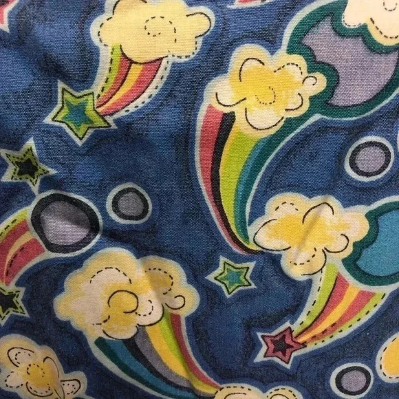 Blue Scrub Top with Rainbows, Clouds and Stars. (M) - Picture 4 of 6